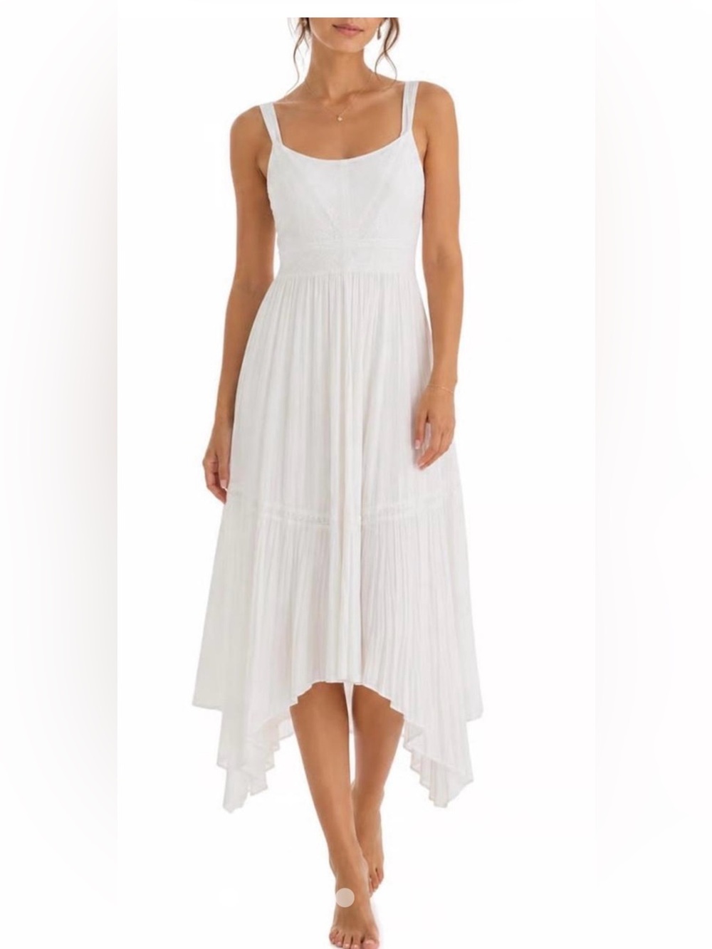 Ramy Brook White Sleeveless Handkerchief-Hem Midi Dress